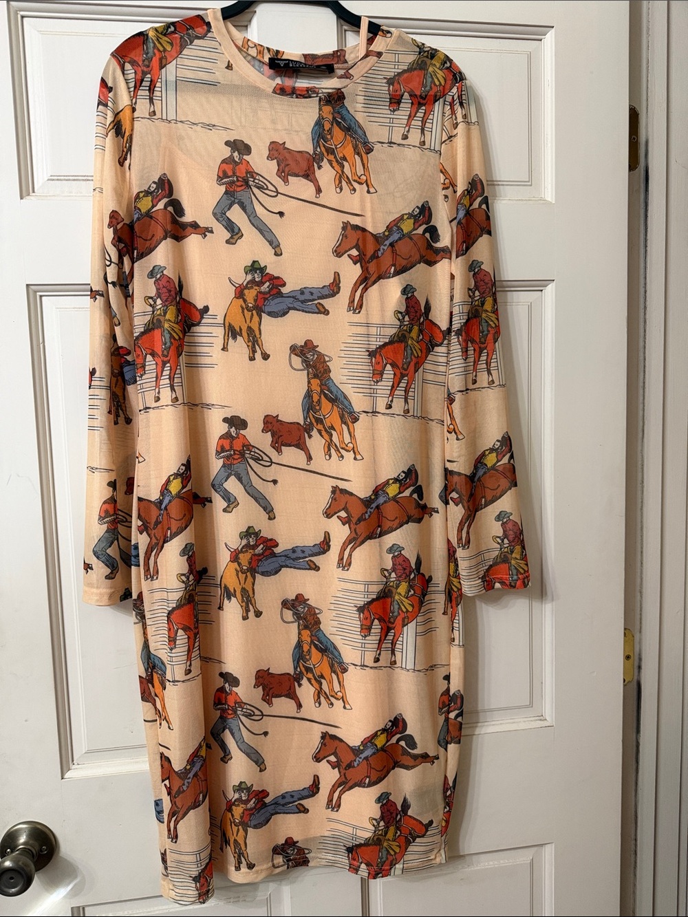 Lucky & Blessed Peach Cowboy Rodeo Print Shift Dress